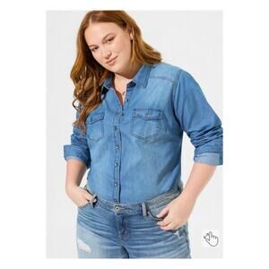 Torrid Blue Denim Long Sleeve Button Up Shirt Sz.4